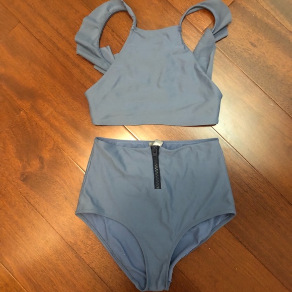 Aerie Small Dusty Blue Bikini Set - High Waisted Bottoms - Picture 1 of 4